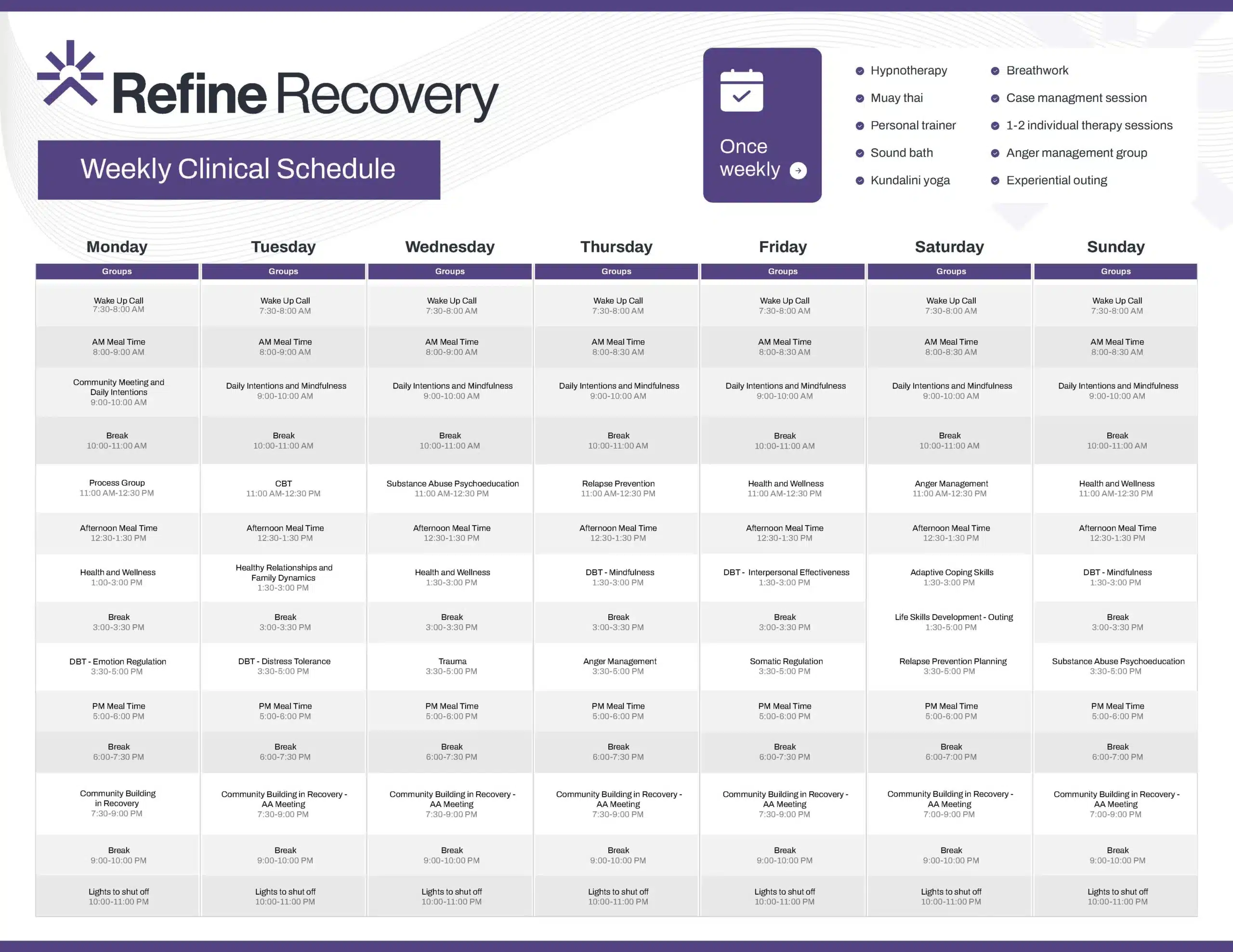 Draft 2 Weekly Clinical Program Schedule scaled